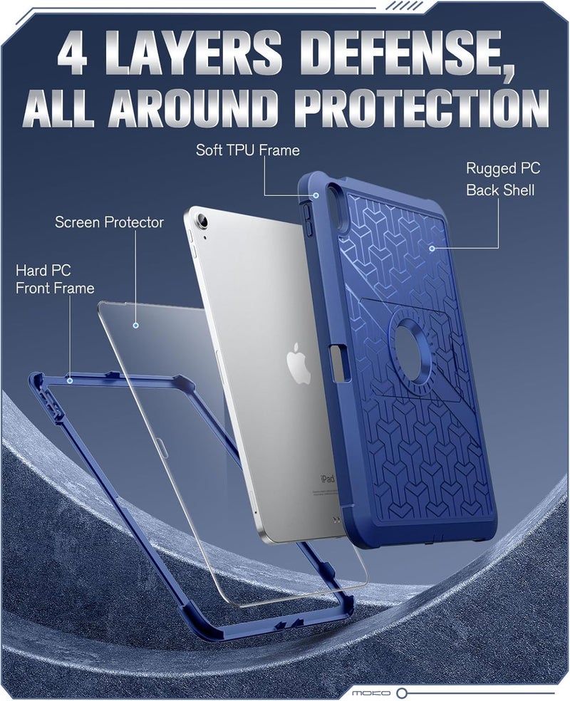 MoKo for iPad (A16) 11th/10th Generation Case 2025/2022, Heavy Duty Shockproof Dual Layer Full Body Protective Cover, Built-in Screen Protector and Kickstand for iPad 11/10.9 Inch, Denim - Image 4